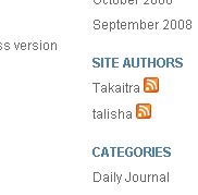 The List Authors widget showing two authors along with links to their respective RSS feeds.